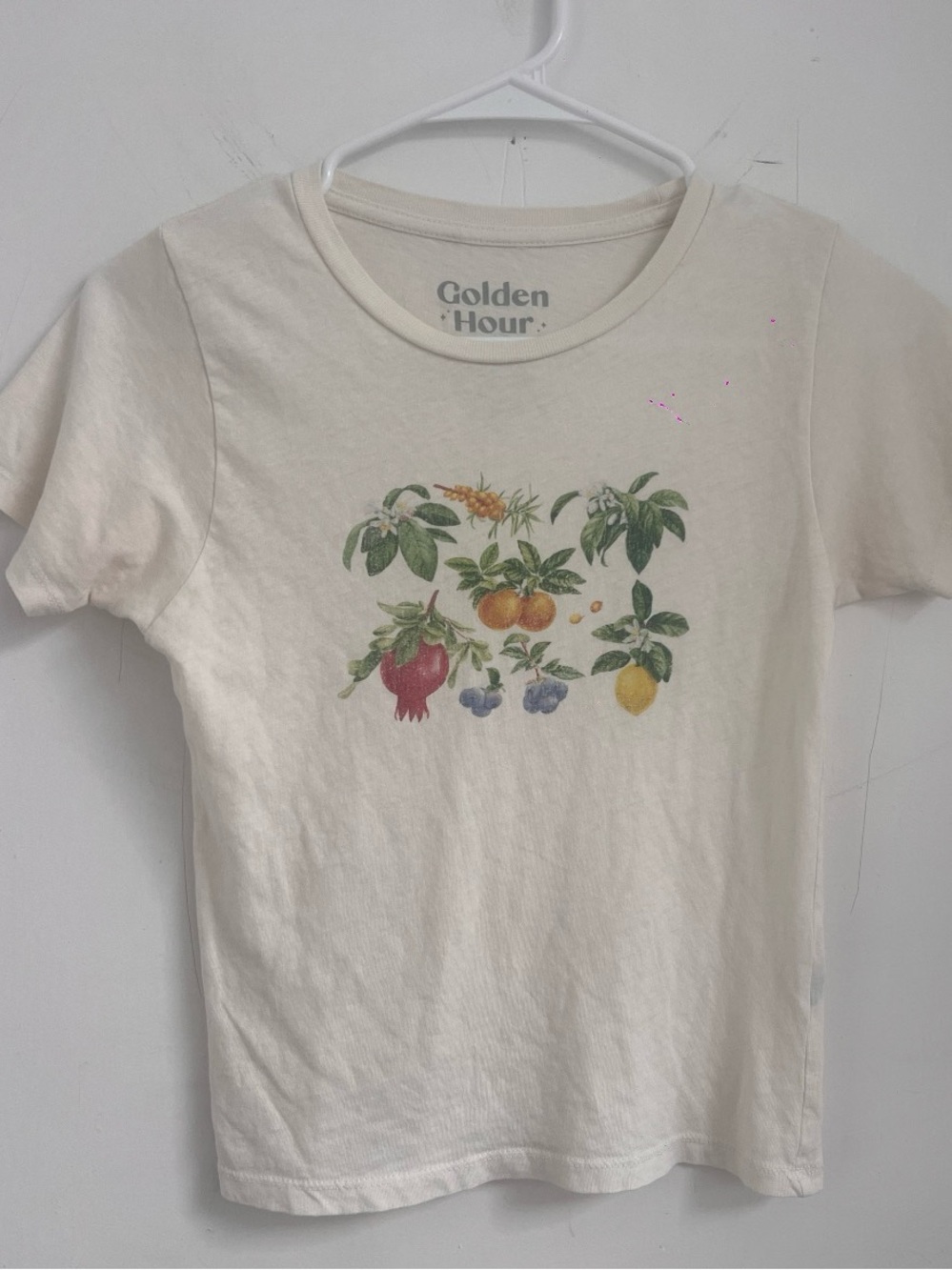 Golden Hour brand graphic t-shirt botanical fruit print Size XS
